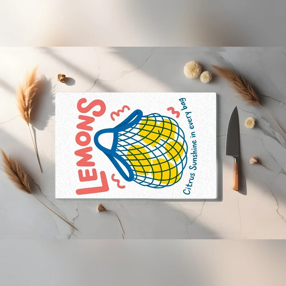Lemons Citrus Cutting Board Glass 8 X 11